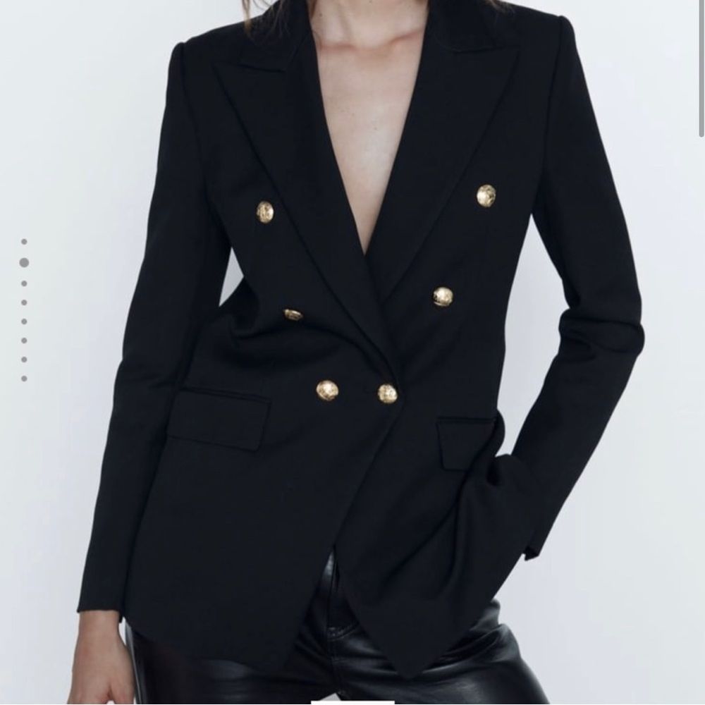 NWOT ZARA black double breasted blazer gold buttons
